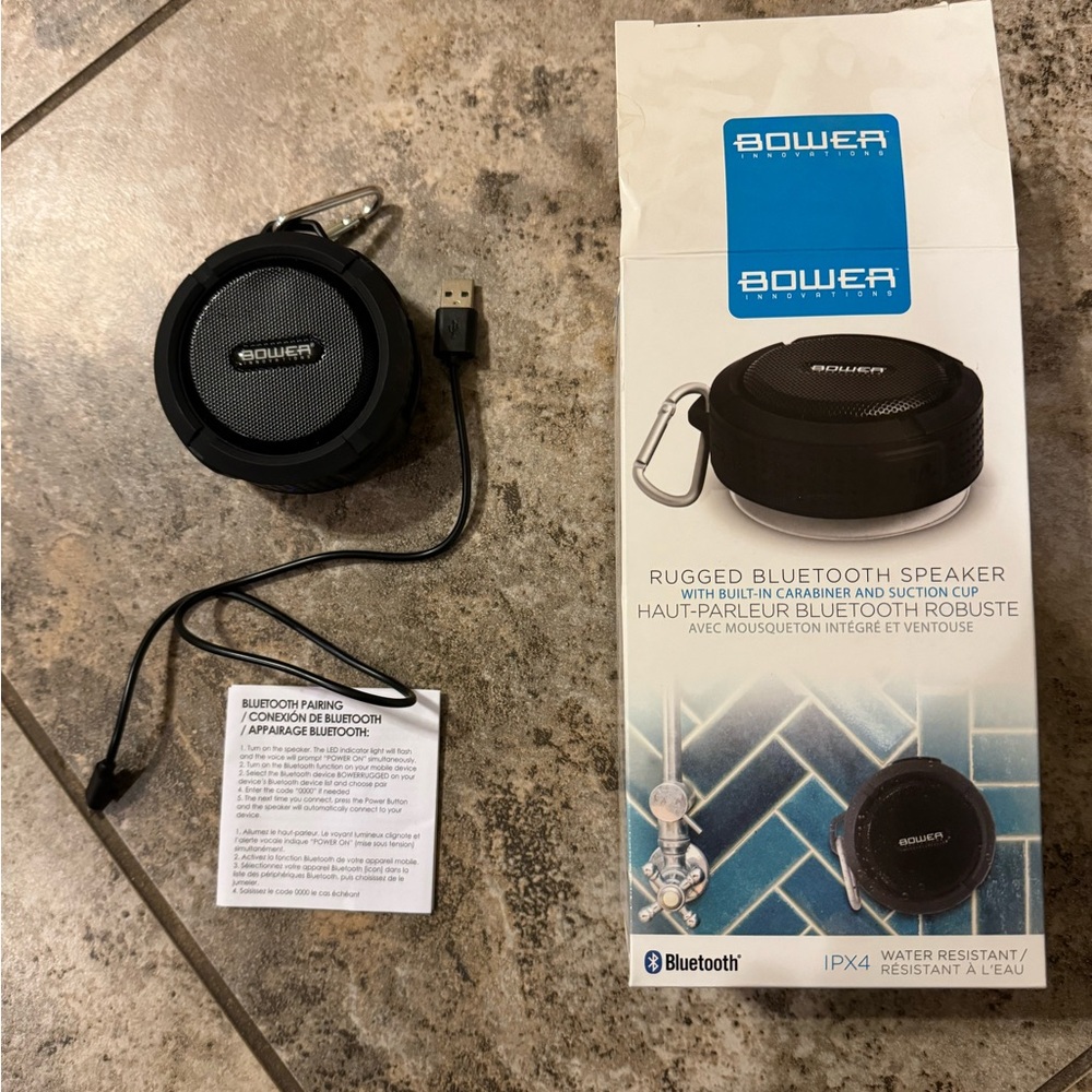 Bower Rugged Bluetooth Speaker W/Carabiner & Suction Cup Waterproof-Splashproof